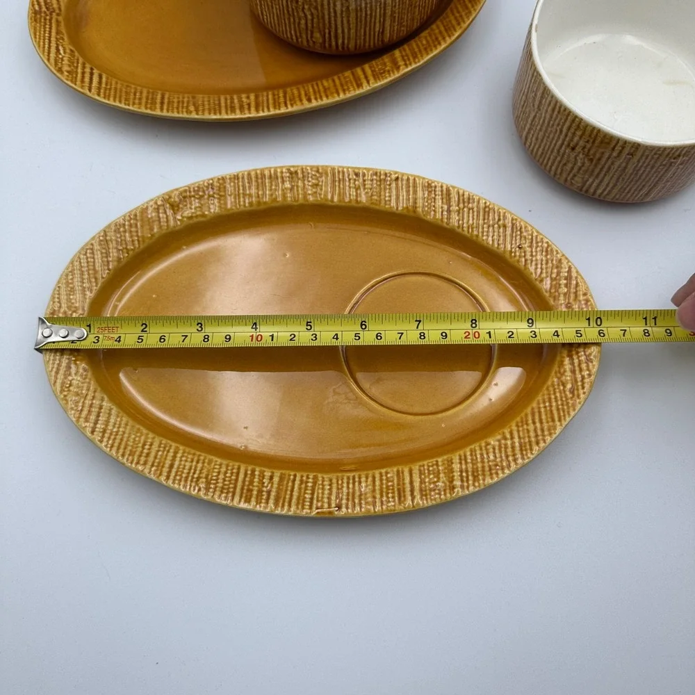 Vintage SECLA Portugal Snack Plate and Cup Set Golden Brown Ceramic Set of 2‎
